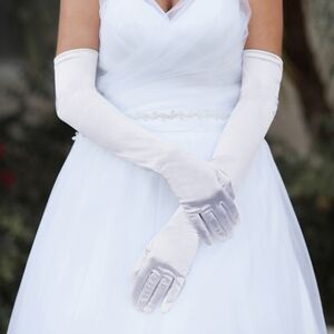 White 22" Long Satin Opera Gloves Formal Evening Wear Fashion Accessory